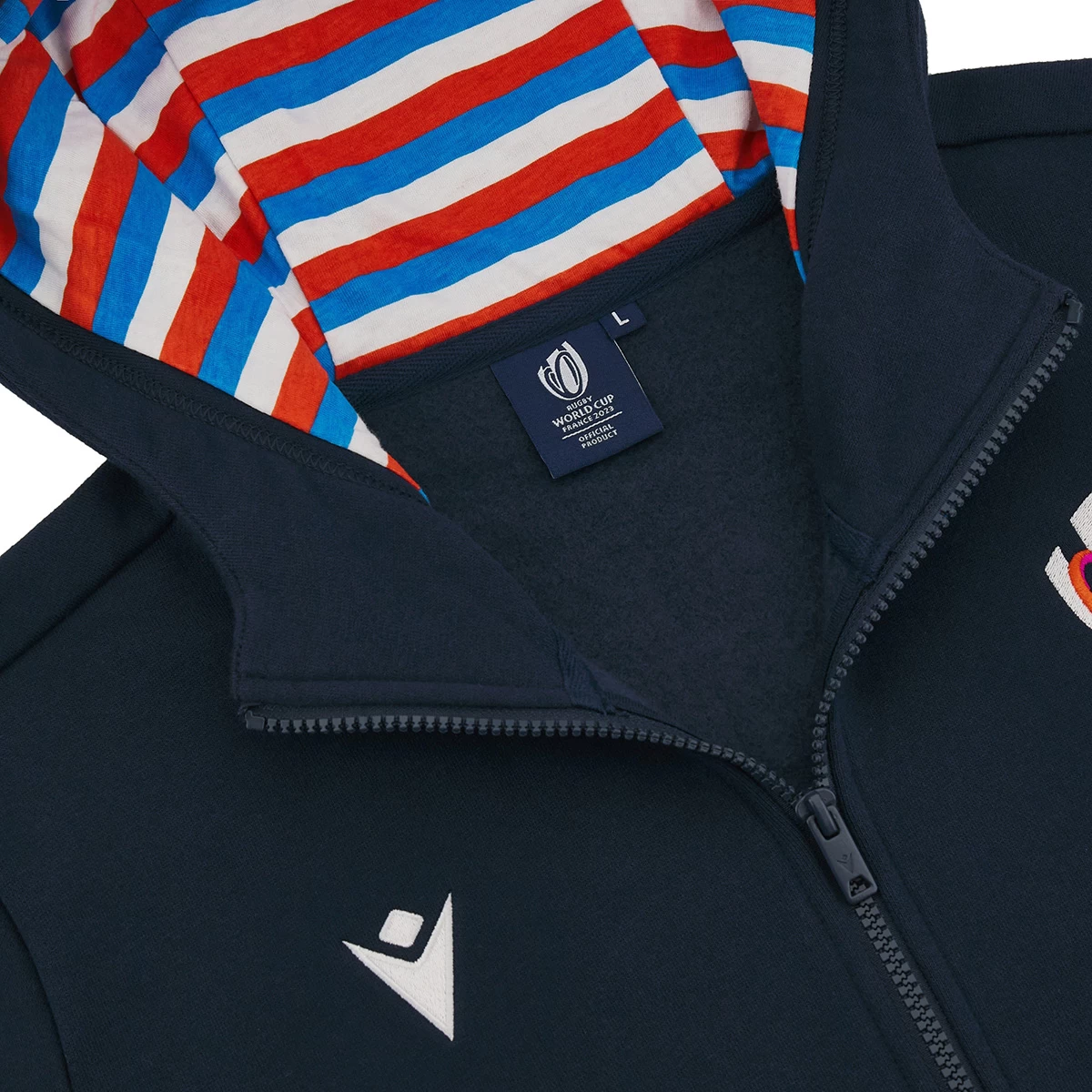 MACRON Rugby World Cup 2023 Mens Full Zip Hoodie - Navy 7 MACRON Rugby World Cup 2023 Mens Full Zip Hoodie - Navy - Image 5