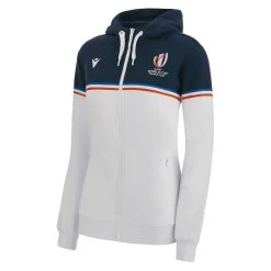 MACRON Rugby World Cup 2023 Womens Full Zip Hoodie - Navy And White