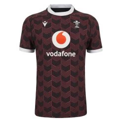 MACRON Wales Mens Training Rugby Shirt - Short Sleeve Black 2024