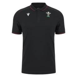 MACRON Wales Mens Travel Polo Shirt - Black 2024