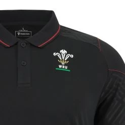 MACRON Wales Mens Travel Polo Shirt - Black 2024 -Rugby Apparel 58575205 03