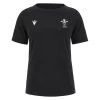 MACRON Wales Womens Cotton T-Shirt - Black 2024 -Rugby Apparel 58575216
