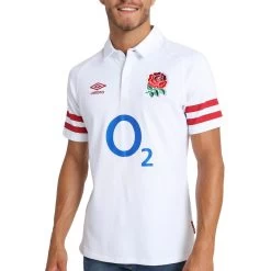 UMBRO England Mens Classic Home Rugby Shirt - Short Sleeve White 2023 -Rugby Apparel england m home classic ss model