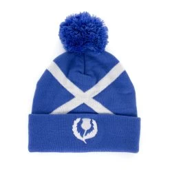 Glenmuir Adults Scotland Saltire Pom Pom Hat - Tahiti Blue