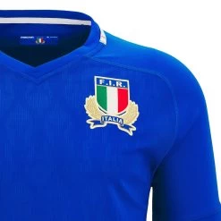 MACRON Italy Mens Home Rugby Shirt - Short Sleeve Azzurri 2023 -Rugby Apparel ita m home rugby shirt front badge detail