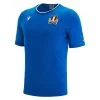 MACRON Italy Mens Travel Polycotton T-Shirt - Azzurri 2023 -Rugby Apparel ita m polycotton t azzurri front
