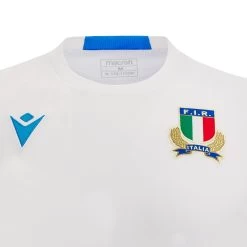 MACRON Italy Mens Training Gym T-Shirt - White 2023 -Rugby Apparel ita m train gym t wht front detail