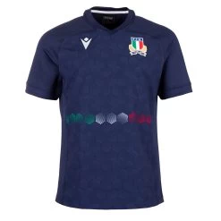 MACRON Italy Mens Training Rugby Shirt - Short Sleeve Navy 2023