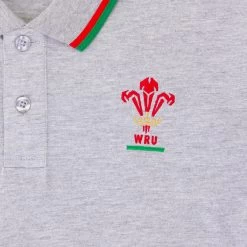 Macron Wales Mens Polycotton Polo - Grey -Rugby Apparel macron wales mens polo grey badge