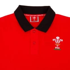 Macron Wales Mens Polycotton Polo - Red -Rugby Apparel macron wales mens polo red badge