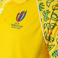 Mens Australia Rugby World Cup 2023 Polo - Gold -Rugby Apparel men rwc23 aus polo gold logo