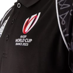 Mens New Zealand Rugby World Cup 2023 Polo - Black -Rugby Apparel men rwc23 nz polo black logo