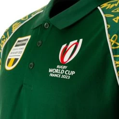 Mens South Africa Rugby World Cup 2023 Polo - Bottle Green -Rugby Apparel men rwc23 sa polo green logo