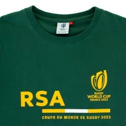 Mens South Africa Rugby World Cup 2023 Supporters T-Shirt - Bott -Rugby Apparel men rwc23 sa sup tee green logo