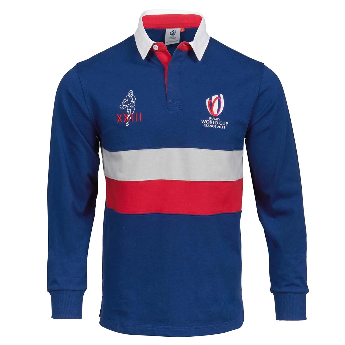 Mens Rugby World Cup 2023 Stripe Rugby Shirt - Navy Long Sleeve 3 Mens Rugby World Cup 2023 Stripe Rugby Shirt - Navy Long Sleeve