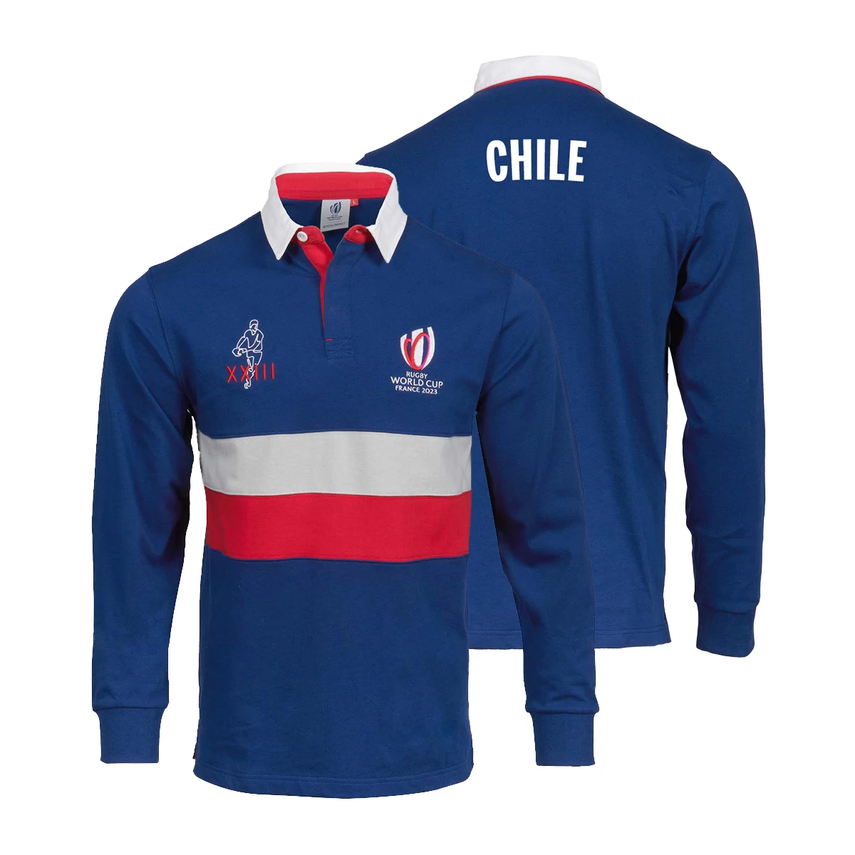 Chile Mens Rugby World Cup 2023 Stripe Rugby Shirt - Long Sleeve 3 Chile Mens Rugby World Cup 2023 Stripe Rugby Shirt - Long Sleeve