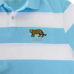 Argentina Mens 1910 Origins Striped Polo Shirt - Sky White -Rugby Apparel rugbystore arg1910 sky stripe polo badge