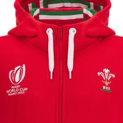 Macron Wales Mens Rugby World Cup 2023 Full Zip Hoodie 9 Macron Wales Mens Rugby World Cup 2023 Full Zip Hoodie -Rugby Apparel rwc wal m fz hoodie front detail