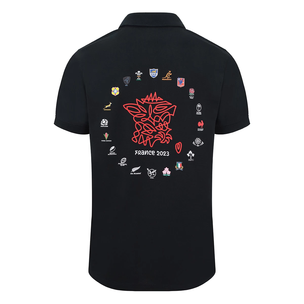 Rugby World Cup 2023 Mens 20 Unions Map Polo Shirt - Black 4 Rugby World Cup 2023 Mens 20 Unions Map Polo Shirt - Black - Image 2