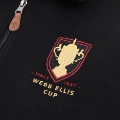 Mens Rugby World Cup 2023 Webb Ellis 1/4 Zip Top - Black -Rugby Apparel rwc23 men webb 1 4 zip top blk front detail