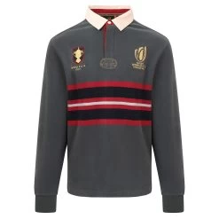 Mens Rugby World Cup 2023 Webb Ellis Striped Rugby Shirt - Black
