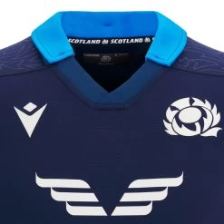 MACRON Scotland Mens Home Rugby Shirt - Short Sleeve Navy 2023 -Rugby Apparel sco m bodyfit home shirt collar detail