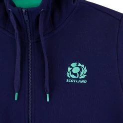 MACRON Scotland Mens Murrayfield Full Zip Hoodie - Navy 2023 -Rugby Apparel sco m murrayfield hoodie nvy front detail