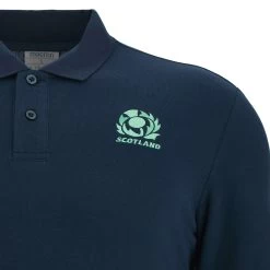 MACRON Scotland Mens Murrayfield Polo - Navy 2023 -Rugby Apparel sco m murrayfield polo front detail