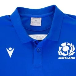 MACRON Scotland Mens Travel Tech Polo - Royal 2023 -Rugby Apparel scotland mens travel polo royal collar