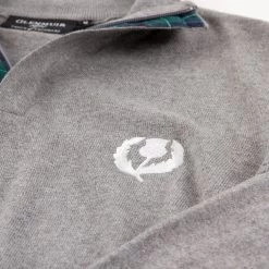 Glenmuir Scotland Mens Zip Neck Jumper – Cashmere Blend Grey -Rugby Apparel scotland zip neck jumper grey badge