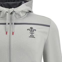 MACRON Wales Mens Travel Full Zip Hoodie - Grey 2023 8 MACRON Wales Mens Travel Full Zip Hoodie - Grey 2023 -Rugby Apparel wal m full zip hoodie gry front detail