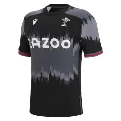 MACRON Wales Mens Training Rugby Shirt - Black 2023