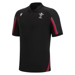 MACRON Wales Mens Travel Tech Polo - Black 2023