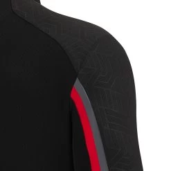 MACRON Wales Mens Travel Tech Polo - Black 2023 -Rugby Apparel wal m travel tech polo blk shoulder details