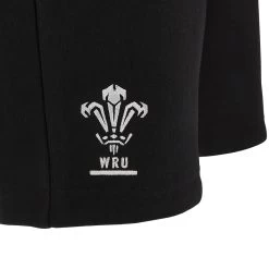 MACRON Wales Mens Travel Brushed Cotton Shorts - Black 2023 -Rugby Apparel wal men contact shorts blk wales badge
