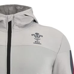 MACRON Wales Mens Travel Full Zip Track Top - Grey 2023 -Rugby Apparel wal men tracel track top grey wales badge
