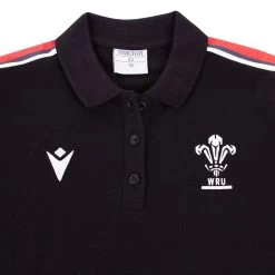 MACRON Wales Womens Leisure Polo - Black 2023 8 MACRON Wales Womens Leisure Polo - Black 2023 -Rugby Apparel wal w leisure polo blk badges