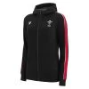 MACRON Wales Womens Leisure Full Zip Hoodie - Black 2023 -Rugby Apparel wal women leisure hoodie blk front