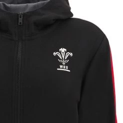 MACRON Wales Womens Leisure Full Zip Hoodie - Black 2023 -Rugby Apparel wal women leisure hoodie blk wales badge
