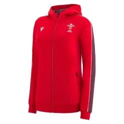 MACRON Wales Womens Leisure Full Zip Hoodie - Red 2023