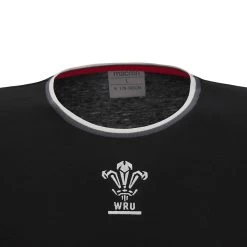 MACRON Wales Kids Leisure Cotton Tee - Black 2023 -Rugby Apparel wales kids leisure tee black collar