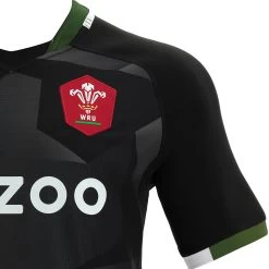 MACRON Wales Mens Alternate Rugby Shirt - Short Sleeve Black 2023 -Rugby Apparel wales mens alt shirt detail1