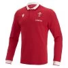 MACRON Wales Mens Classic Home Rugby Shirt - Long Sleeve Red 2023 -Rugby Apparel wales mens home classic shirt front