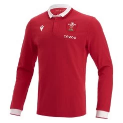 MACRON Wales Mens Classic Home Rugby Shirt - Long Sleeve Red 2023