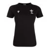MACRON Wales Womens Leisure Cotton Tee - Black 2023 -Rugby Apparel wales womens leisure tee black front